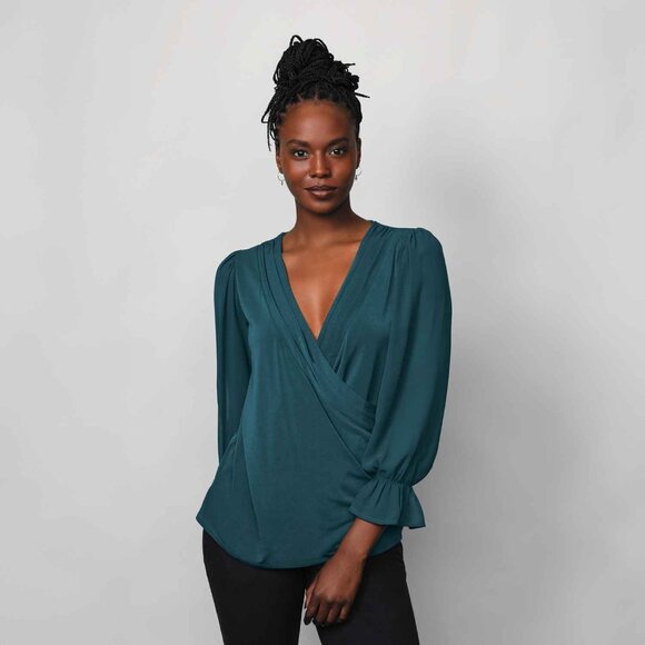 * NEW Surplice Wrap Teal Blouse STUDIO 1886 Ladies Large 12 - 14 - Picture 3 of 10